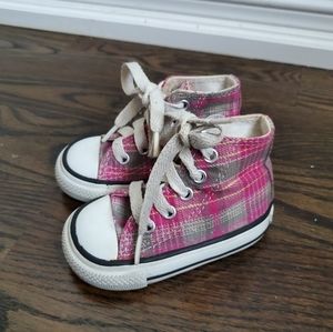 Converse Pink Plaid Hightop Sneakers Size Infant 3